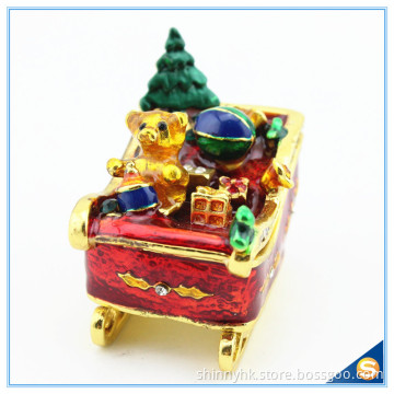 Enamel Craft Cute Bear Trinket Box Crystal Boat Shape Jewelry Box For Festival Gifts SCJ768